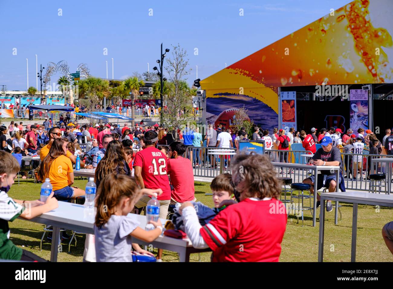 People taking a break at the NFL Experience - Super Bowl LV (55) Tampa, Florida Stock Photo