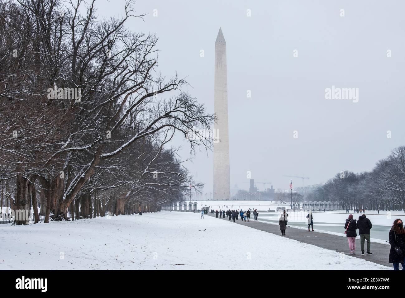 Snow falls on the National Mall in Washington, D.C. Stock Photo