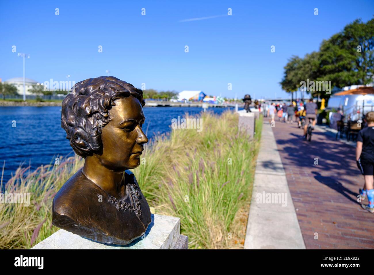 Line of busts on the Tampa Riverwalk - Super Bowl LV (55) Tampa, Florida Stock Photo