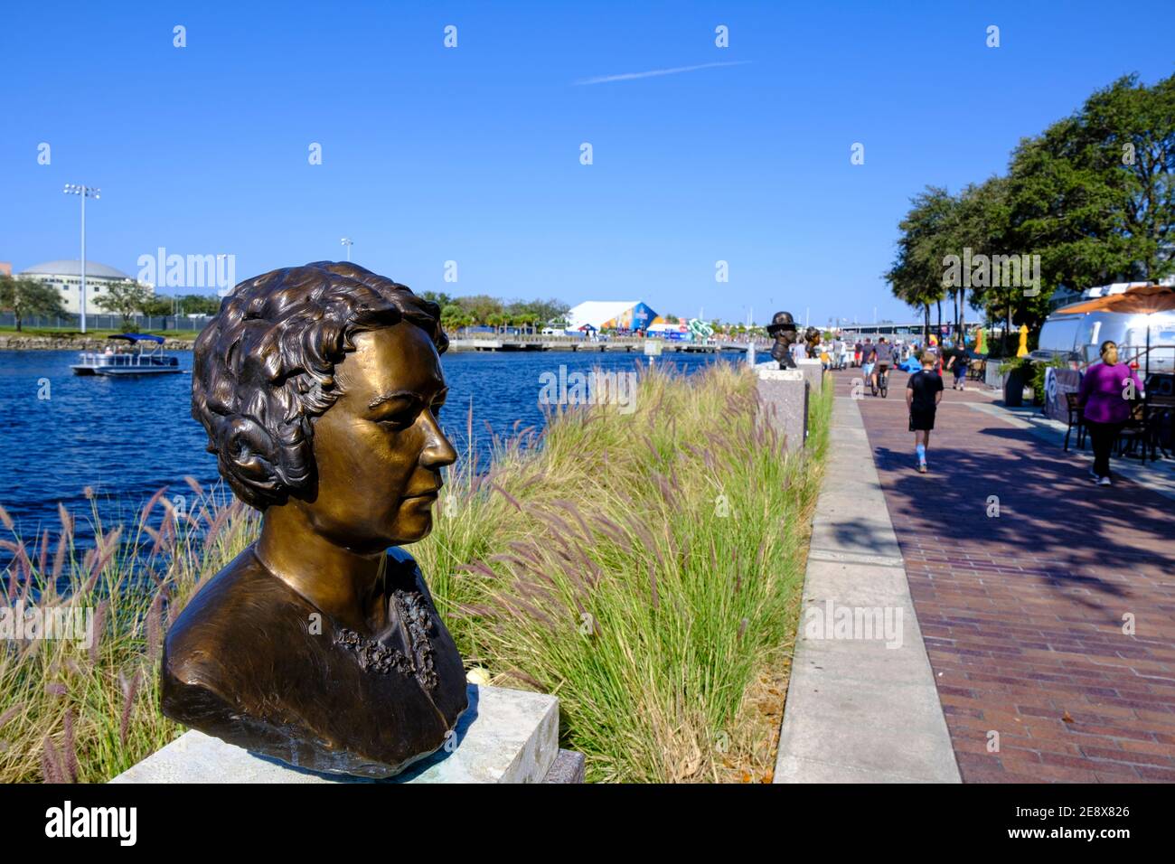Line of busts on the Tampa Riverwalk - Super Bowl LV (55) Tampa, Florida Stock Photo