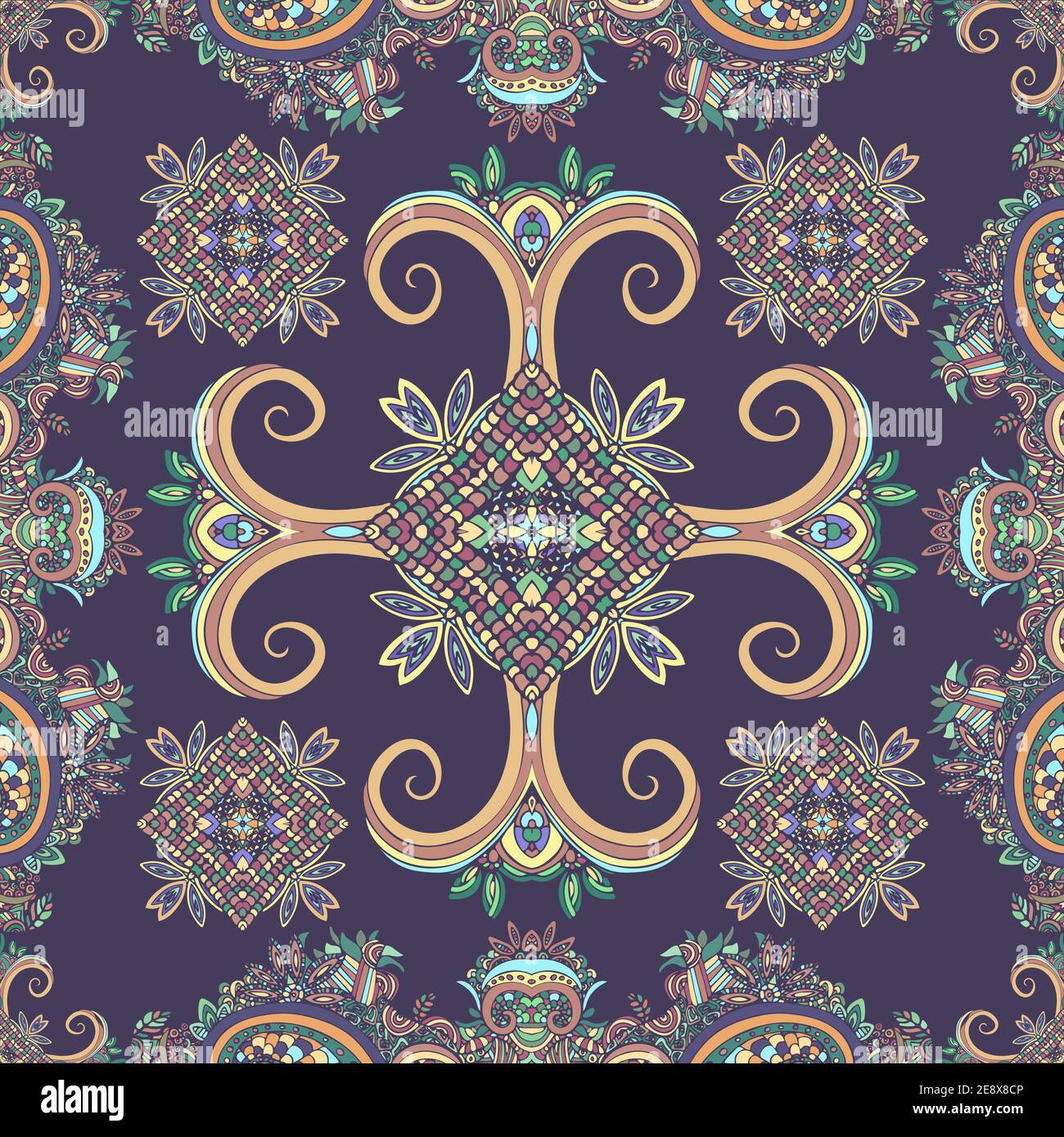 Abstract oriental Vector ethnic ornaments, colorful seamless pattern Stock Vector