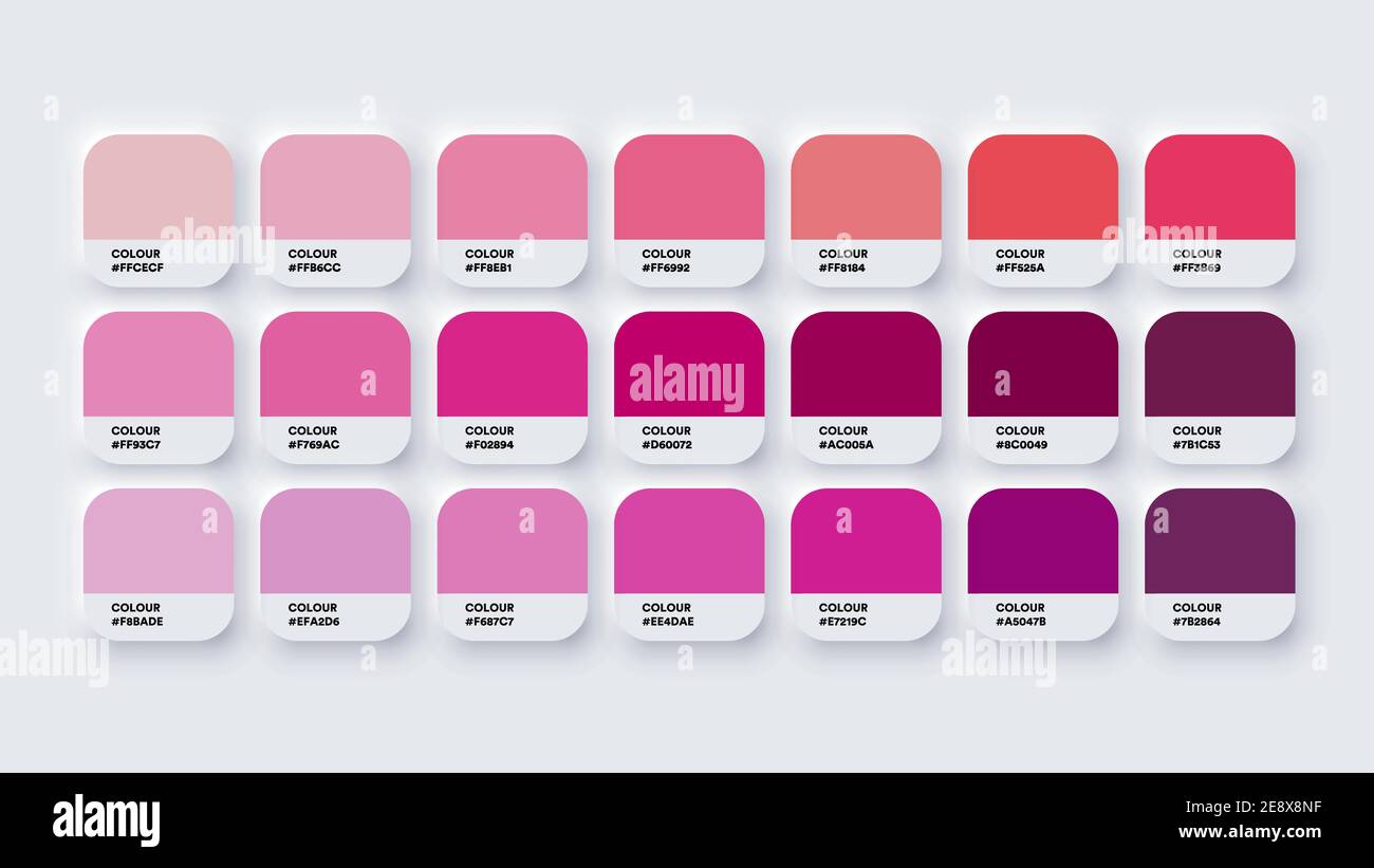 Colour Palette Catalog Samples Pink in RGB HEX. Neomorphism Vector Stock Vector