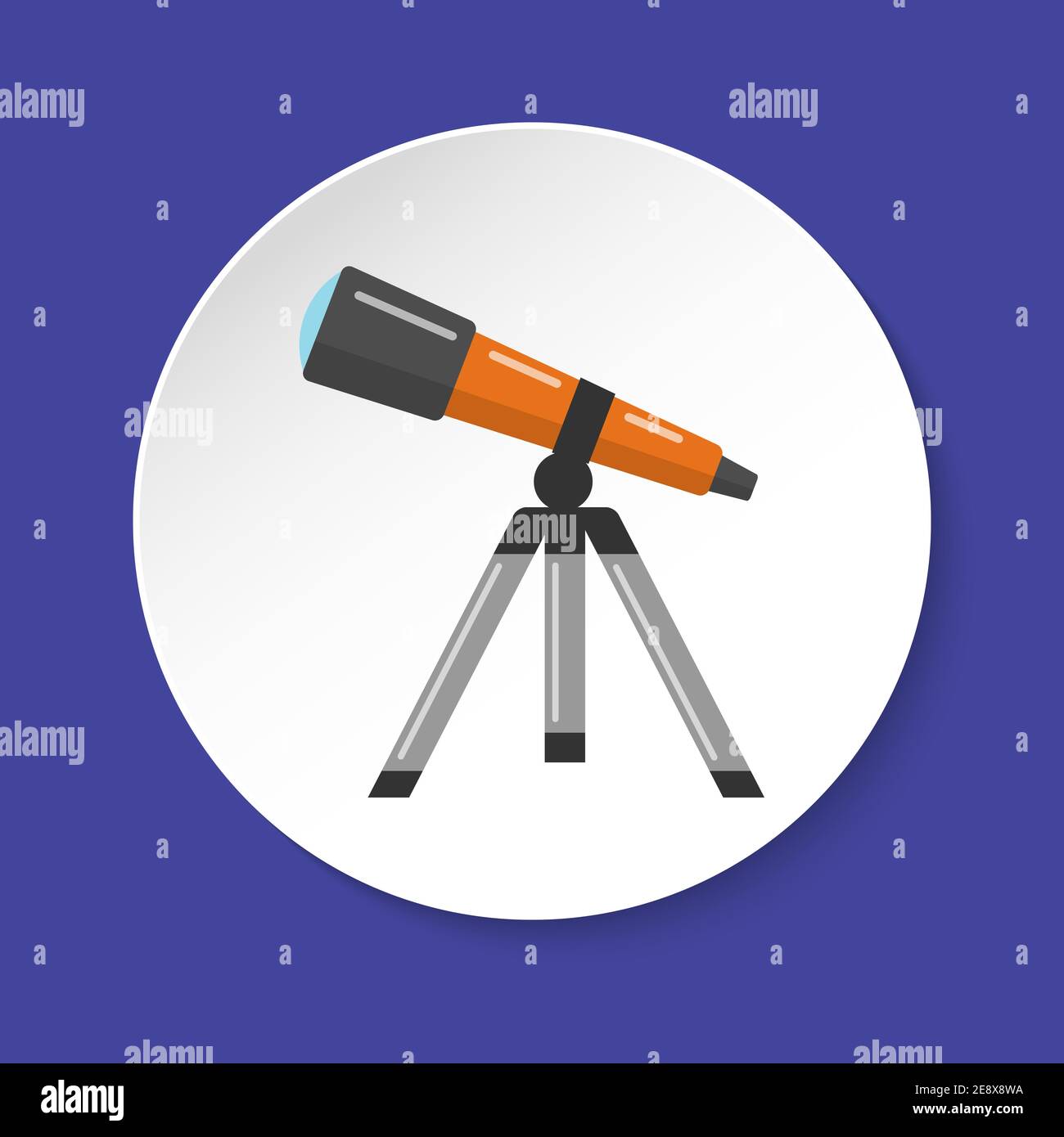 Telescope icon in flat style on round button. Astronomy device symbol ...