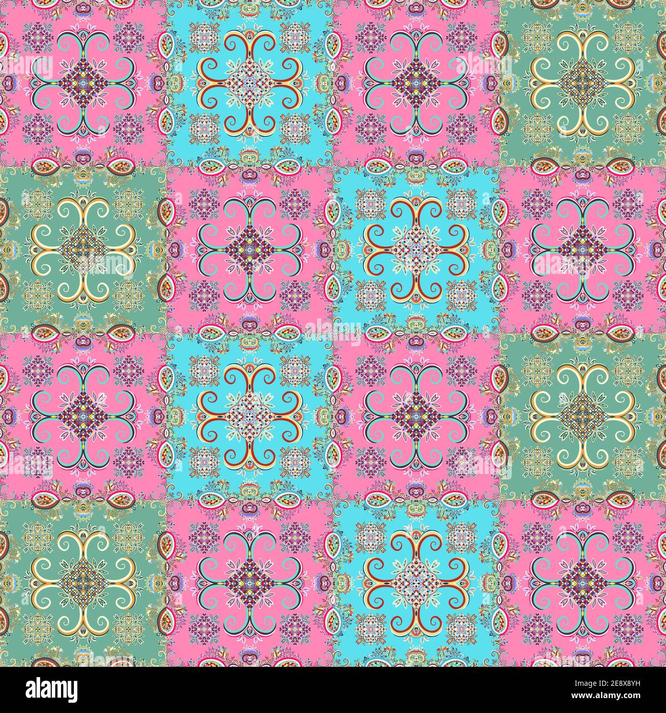 Abstract oriental Vector ethnic ornaments, colorful seamless pattern Stock Vector