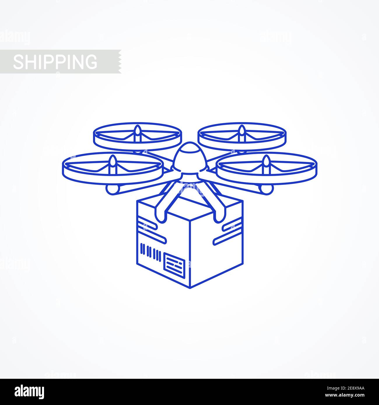 Drone icon. delivery service. Remote air drone with parcel. Modern Shipping package by flying quadcopter. Outline style concept. Quadcopter with box. Stock Vector
