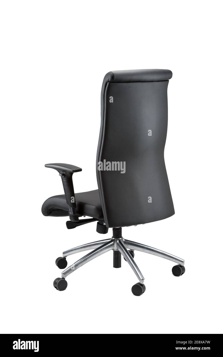 Vertical partial rear view of black office chair isolated on white ...