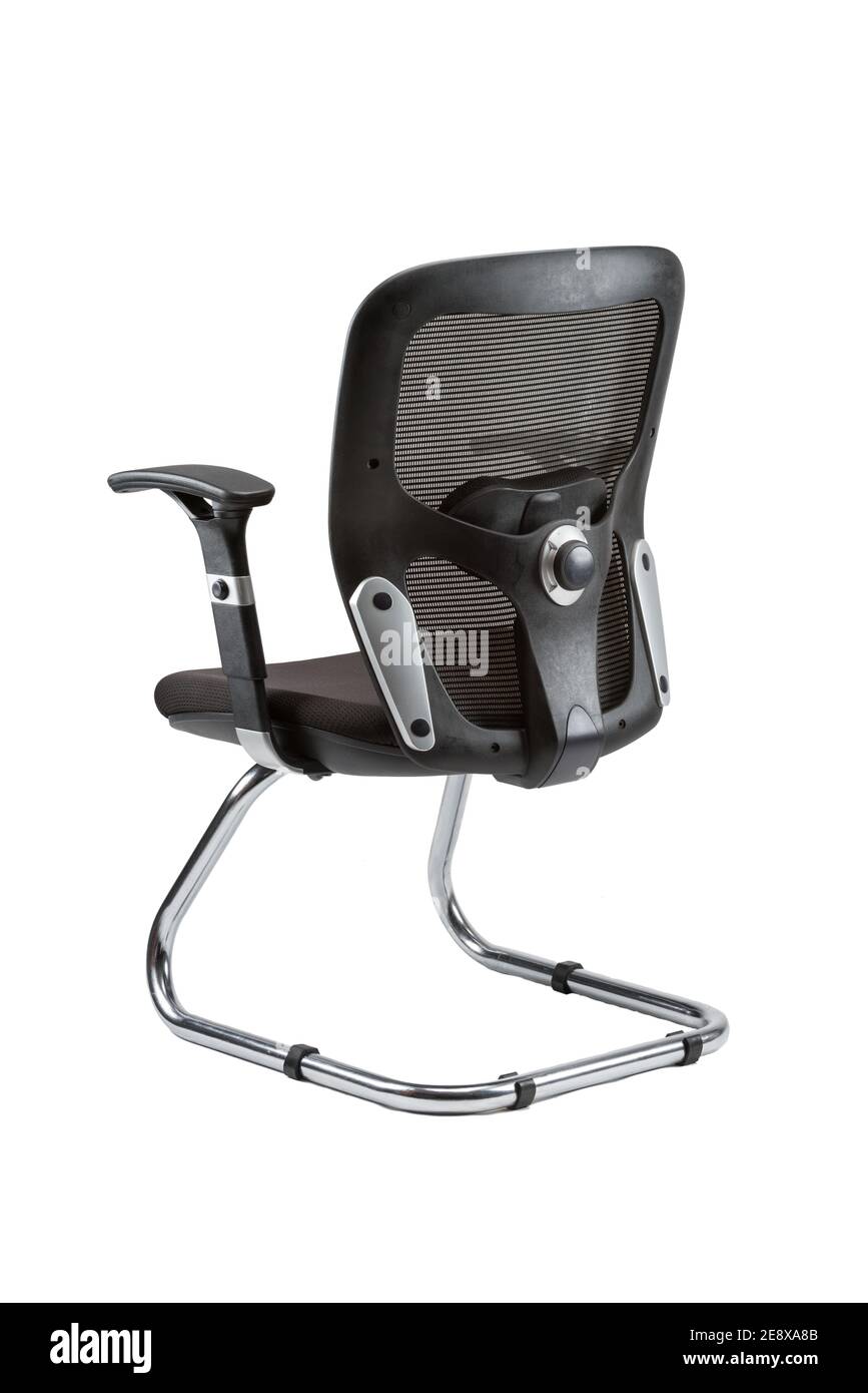 Vertical partial rear view of black office chair isolated on white ...