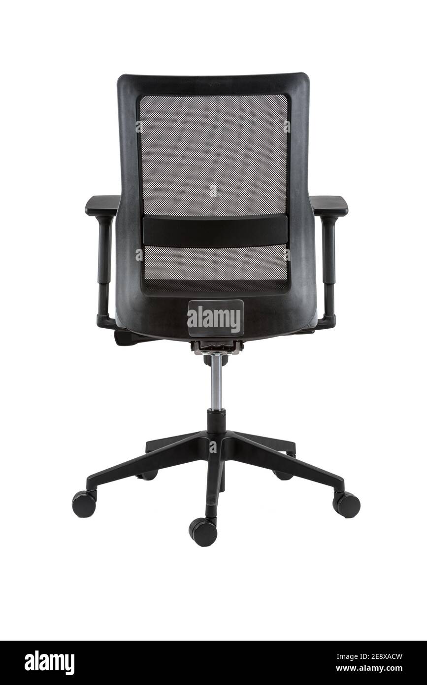 Vertical rear view of black office chair isolated on white background ...