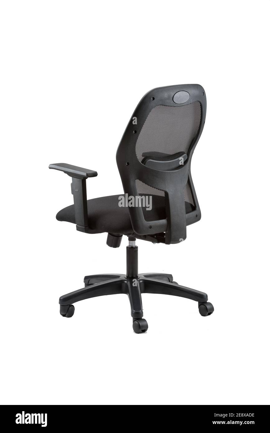Vertical partial rear view of black office chair isolated on white ...