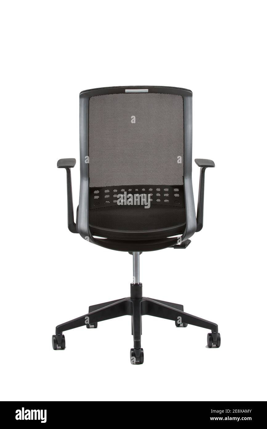 Vertical rear view of black office chair isolated on white background ...