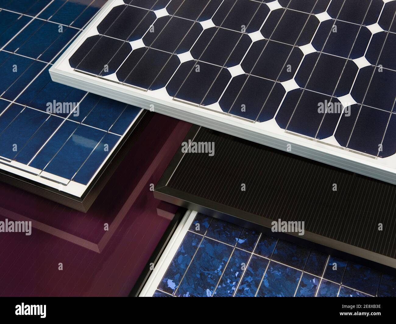 Verschiedene Solarmodule im Fotostudio fotografiert | Various solar modules photographed in the photo studio Stock Photo