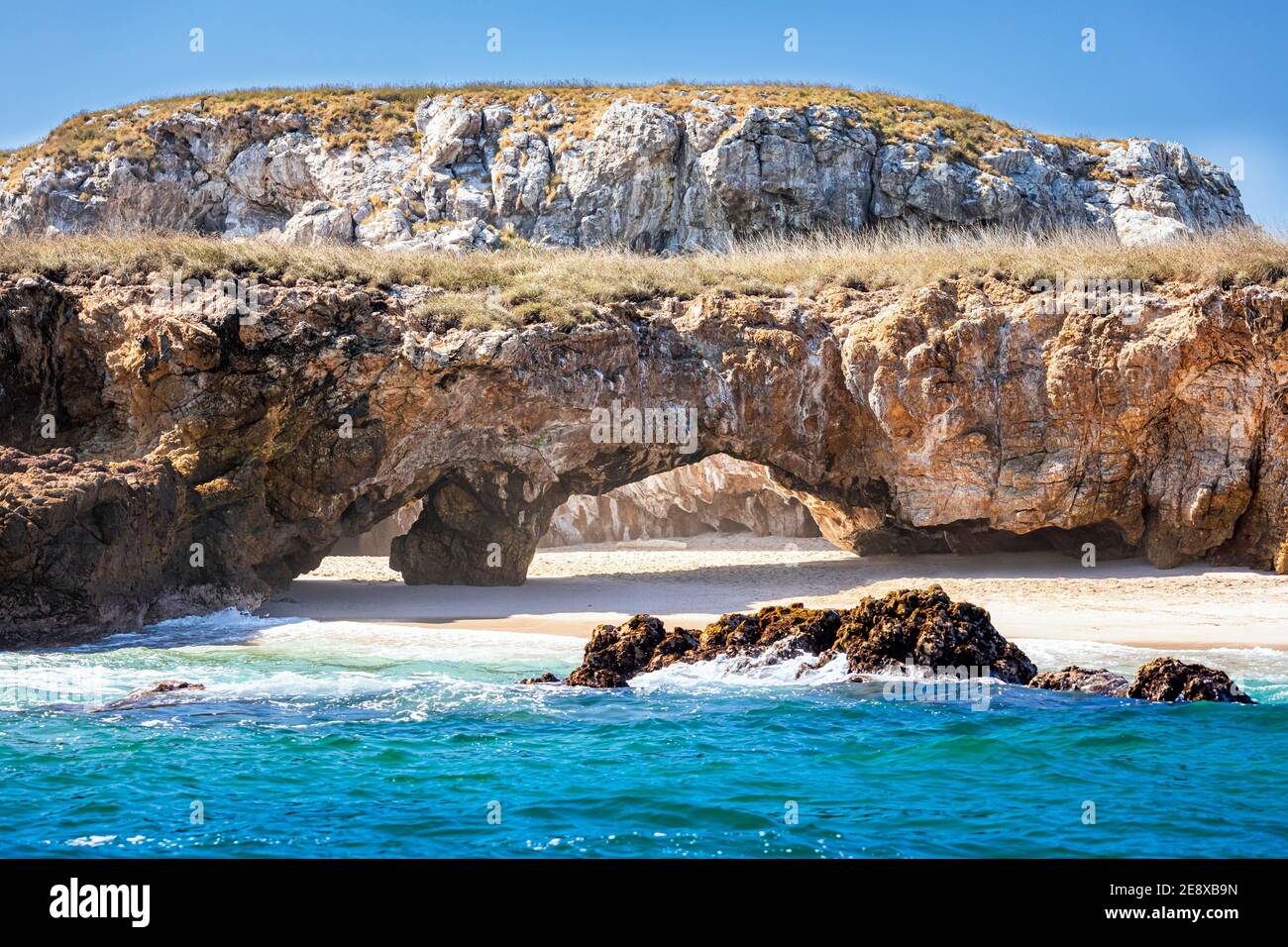 Archways on the Nopalera Beach of the Marietas Islands off the Pacific Coast of Nayarit, Mexico. Stock Photo