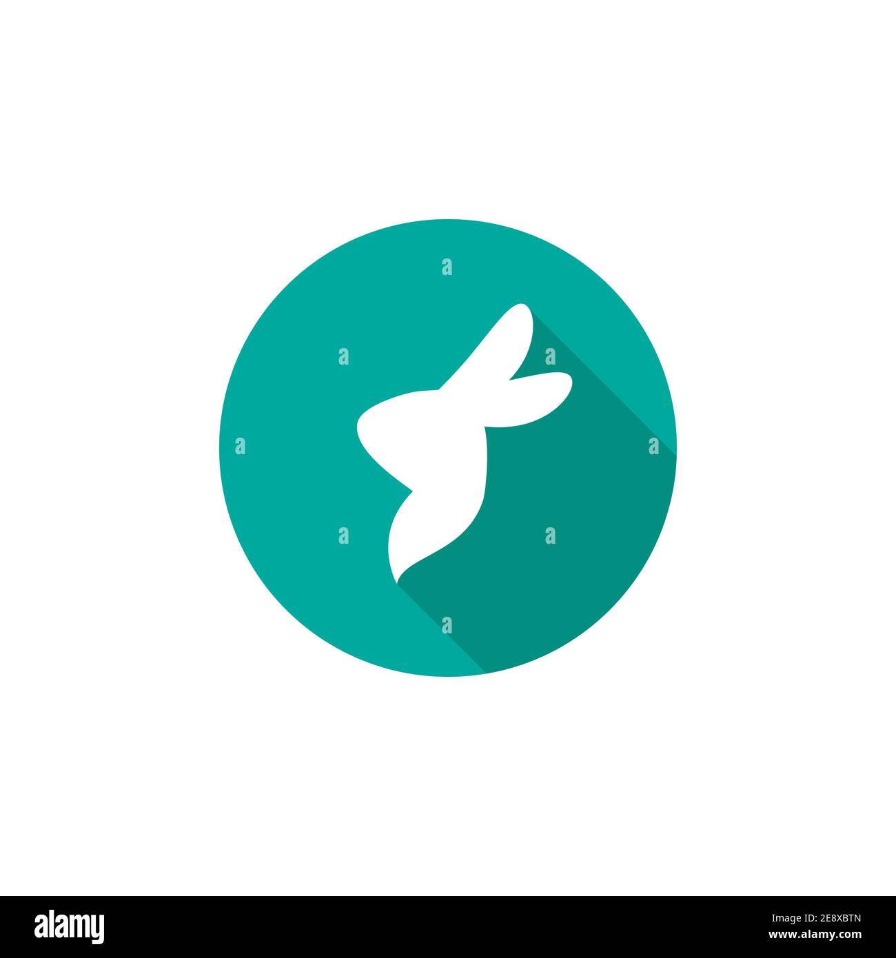 Vector icon with rabbit. White rabbit with shadow in blue circle isolated on white. Easter bunny. Flat design. Hare pictogram Stock Vector