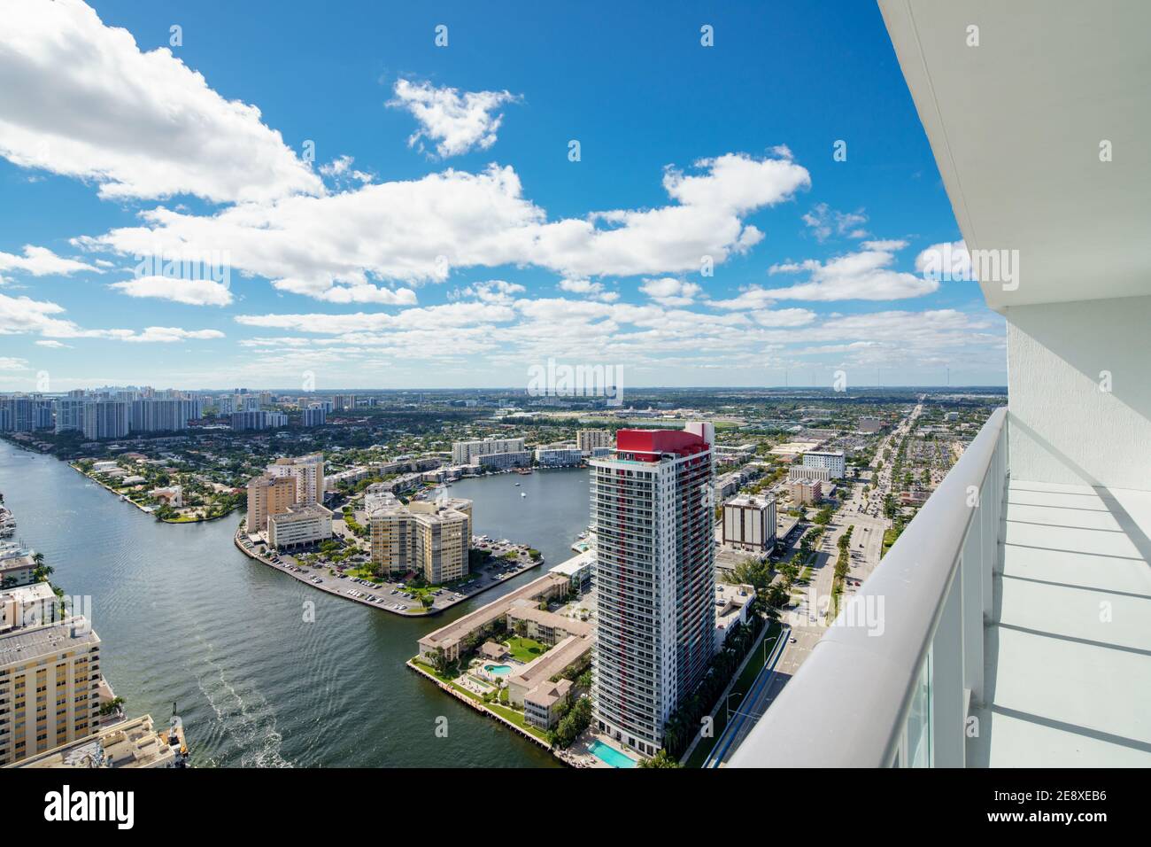 Aerial view from a highrise tower balcony Stock Photo