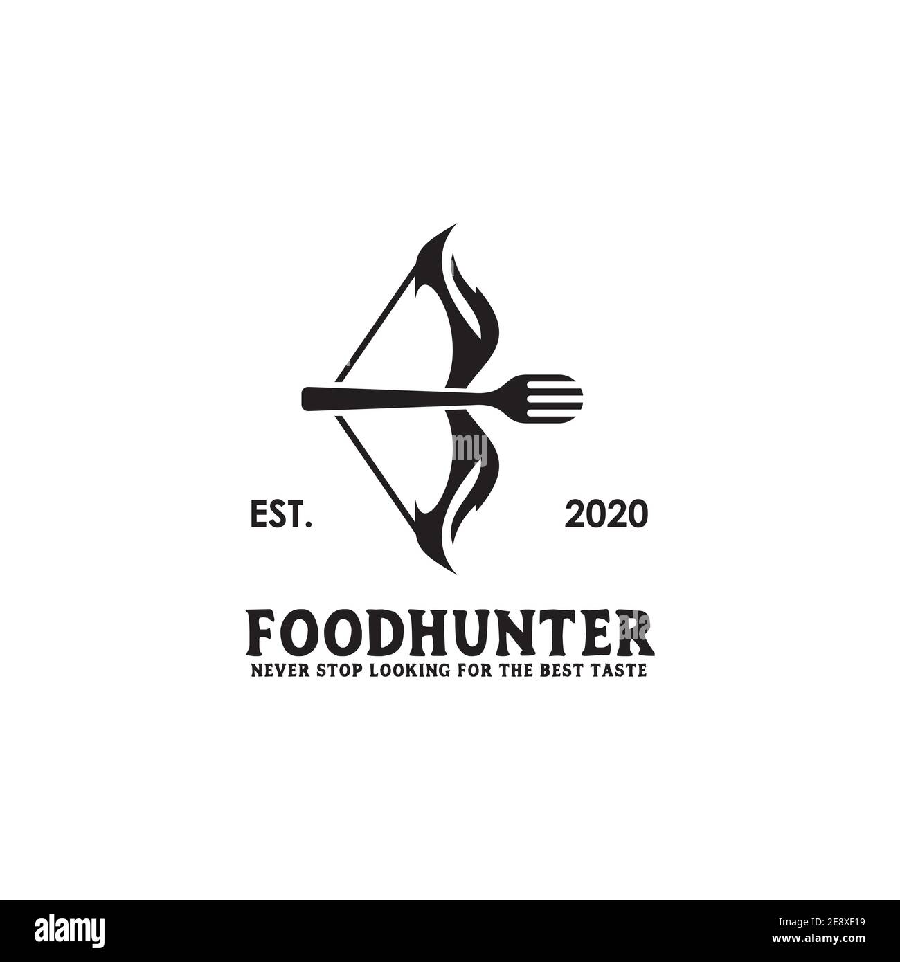 Food hunter logo icon design with archer and fork vector template Stock