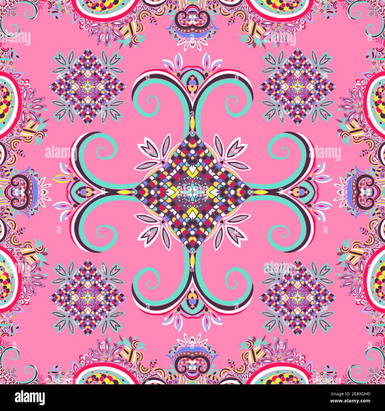 Abstract oriental Vector ethnic ornaments, colorful seamless pattern Stock Vector