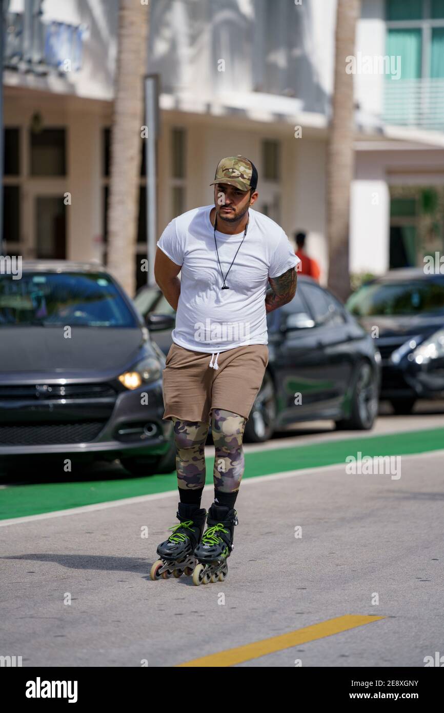 Man inline skating in Miami Beach FLorida USA Stock Photo - Alamy