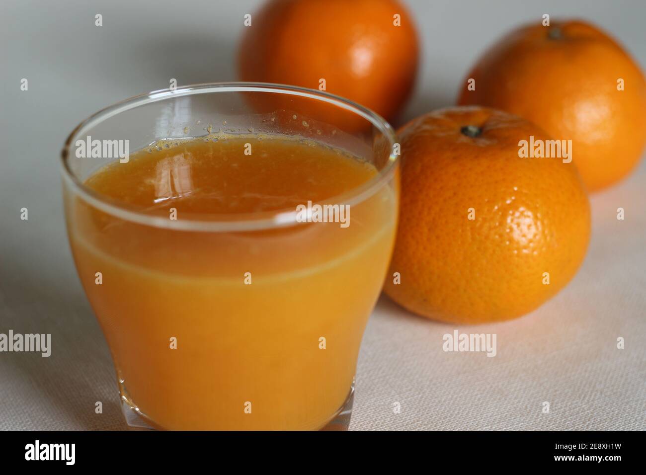 Homemade pure Malta orange juice. Malta is citrus fruit grown in India. It is commonly called as sangtra. Stock Photo