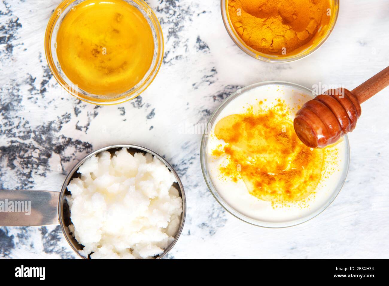 Natural face mask with turmeric powder, honey and yogurt. Natural