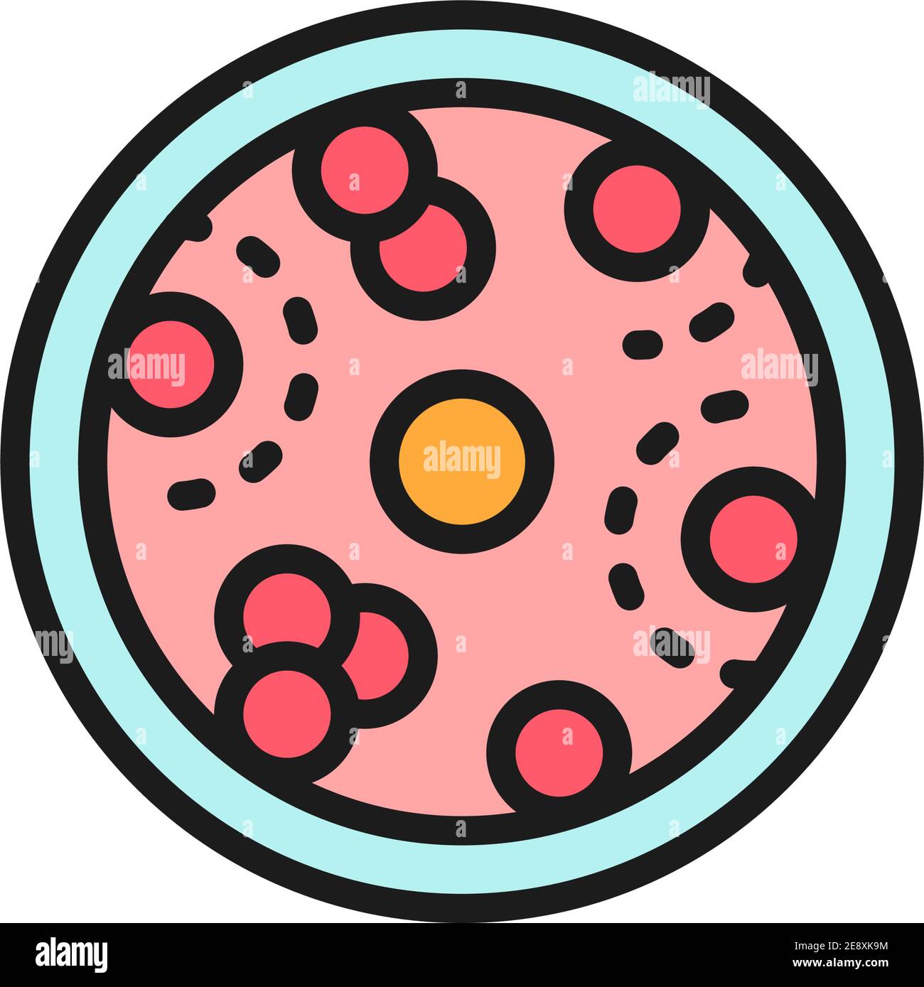 Leukemia, blood cells with cancer virus, oncology flat color line icon ...