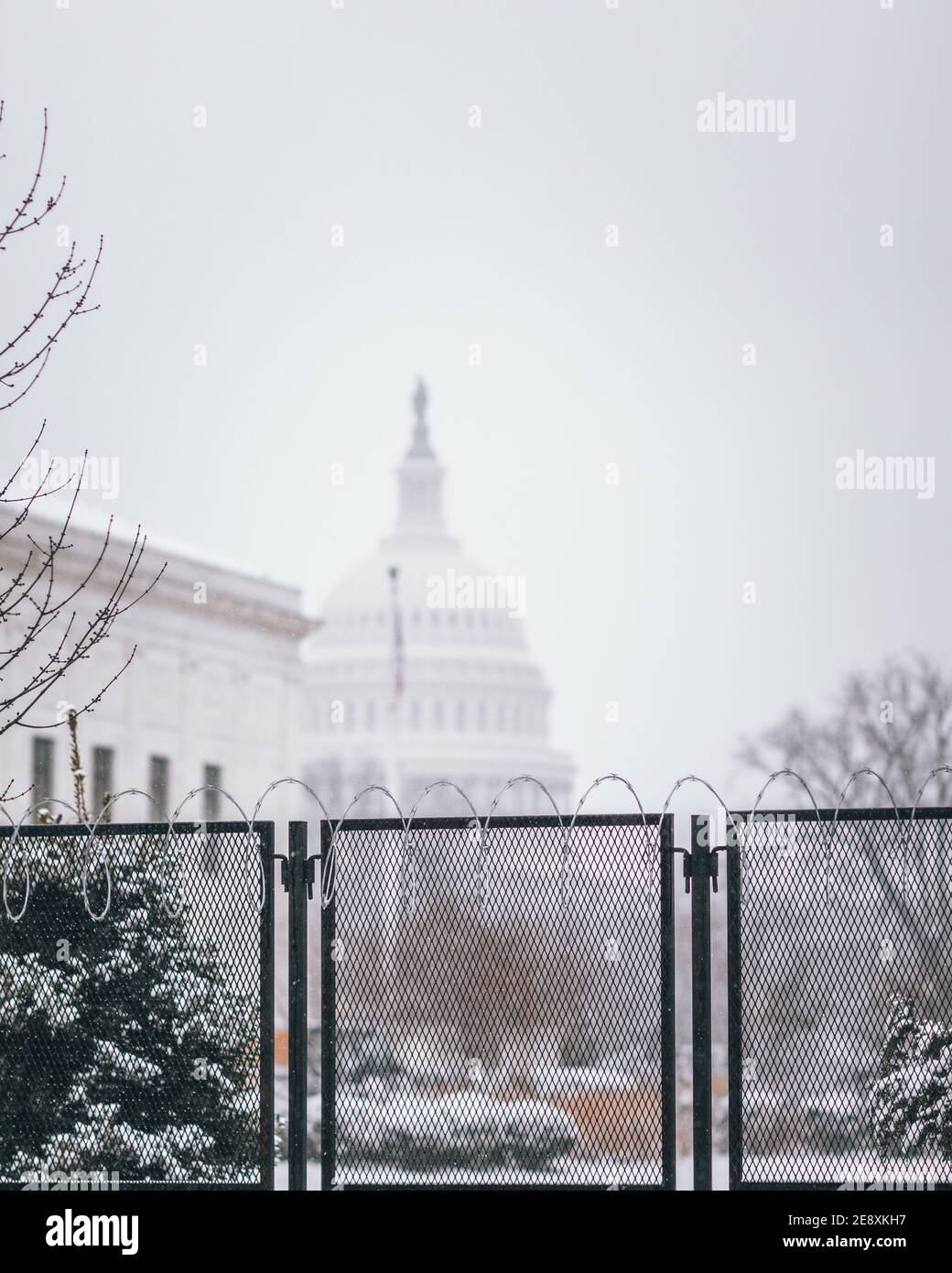 Snow at the US Capitol in Washington DC under lock down. Stock Photo
