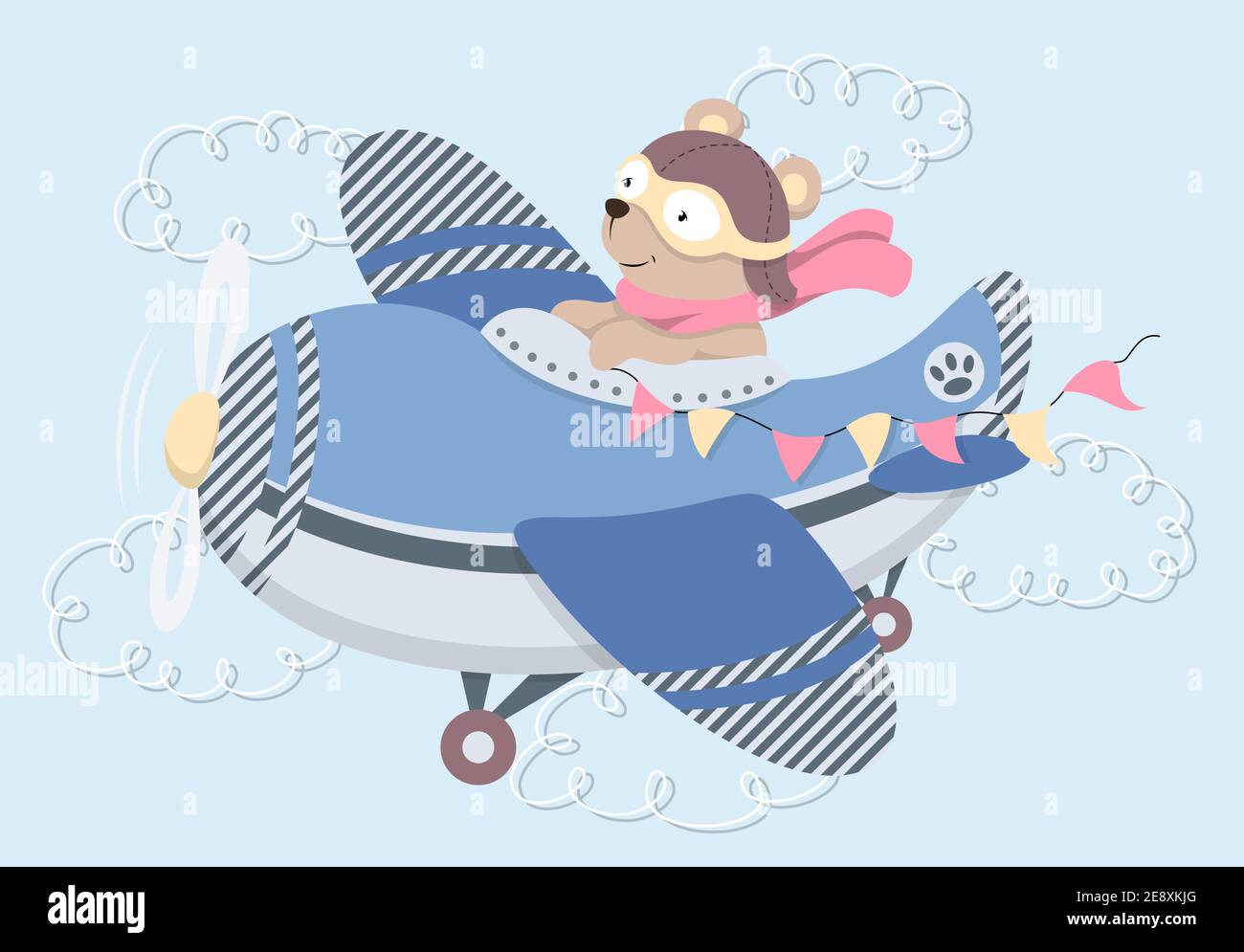 Cute cartoon Teddy bear flying on plane Stock Vector