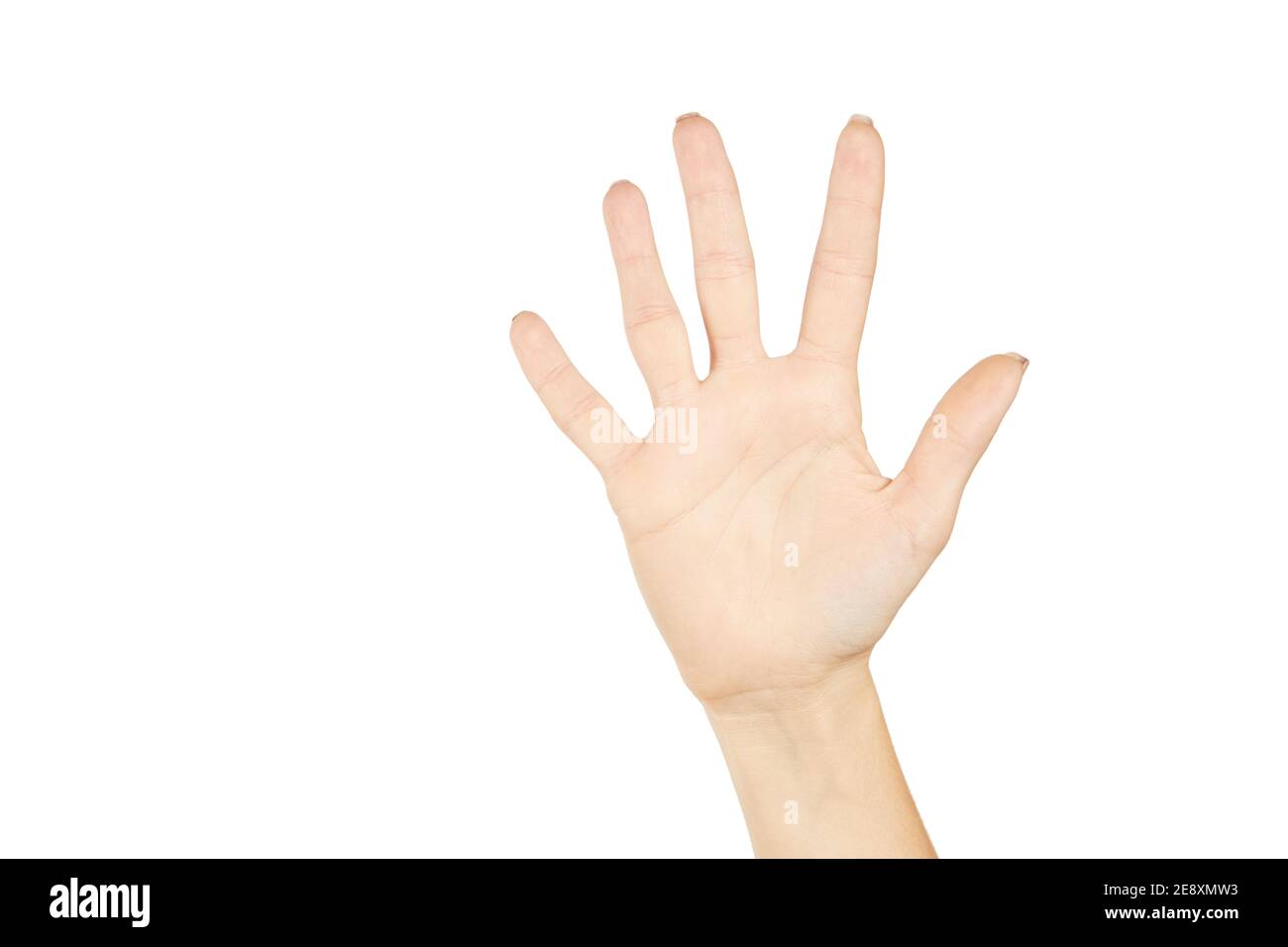 Caucasian Female Person Showing Open Hand Palm Number Five Isolated