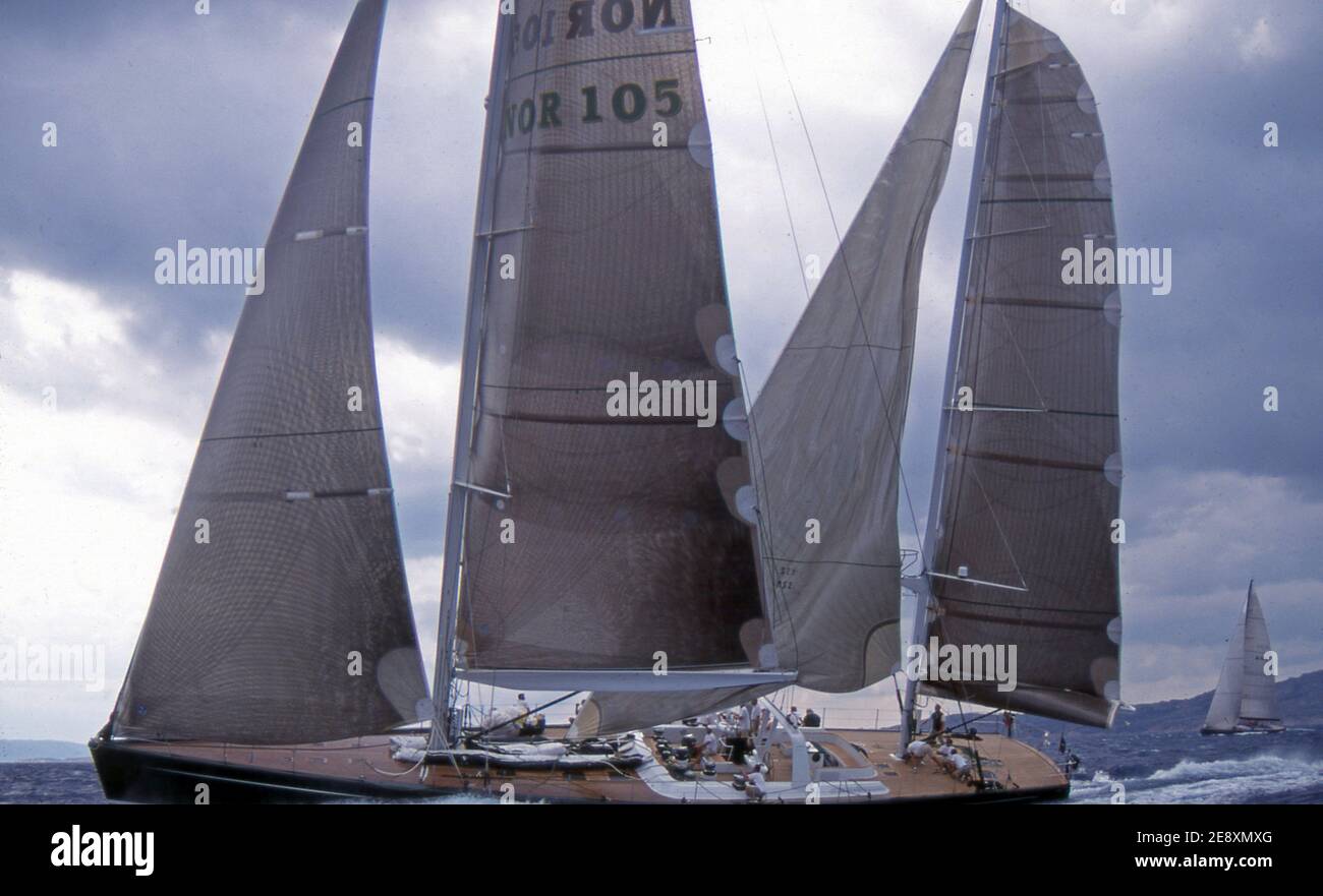 Costa Smeralda, Sardinia, Italy. Maxi Yacht Rolex Cup 2004  (scanned from Fujicrome Provia) Stock Photo