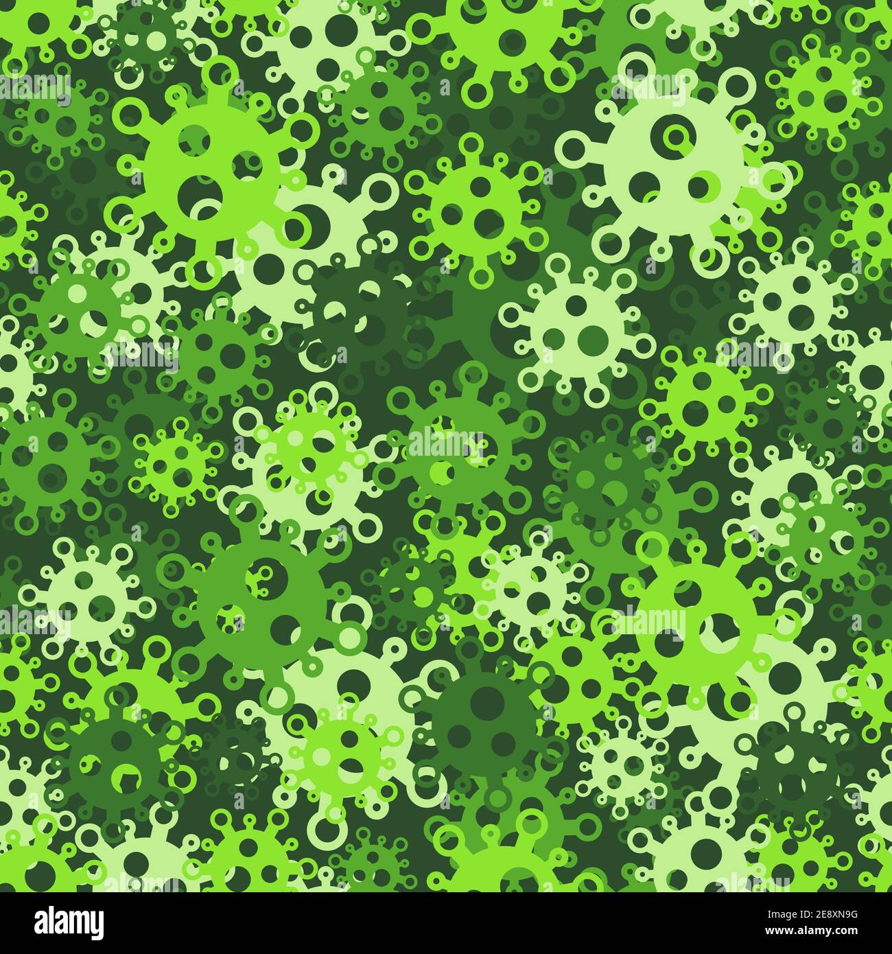 Coronavirus seamless pattern. Virus green particles on a dark green background Stock Vector