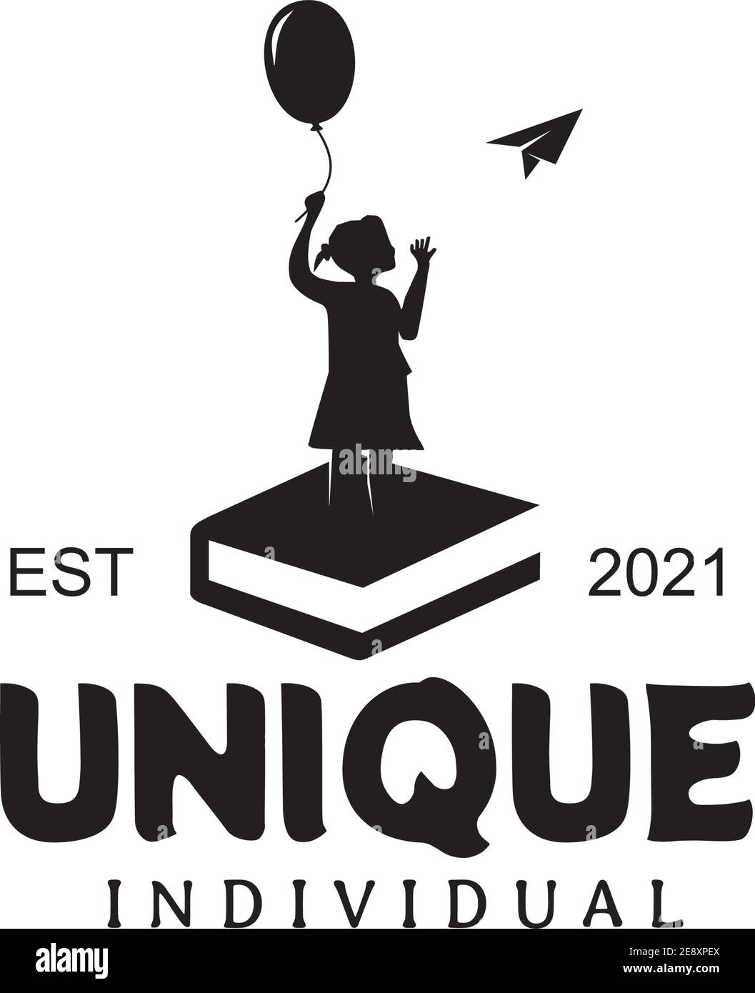 Education for Autism logo by using children hold a balloon and see flying paper plane design template Stock Vector