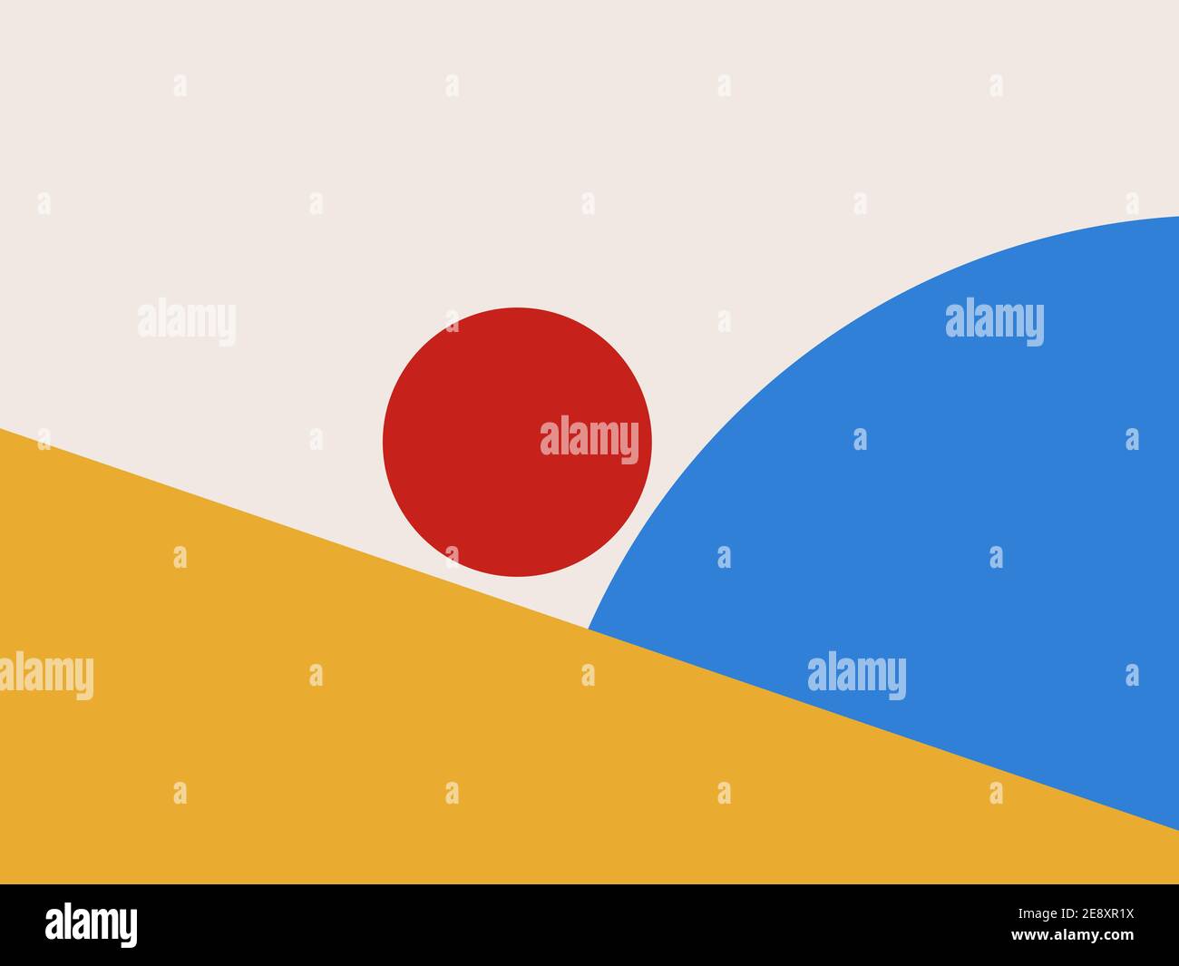 illustration with colorful shape collage. Midcentury art Trendy and