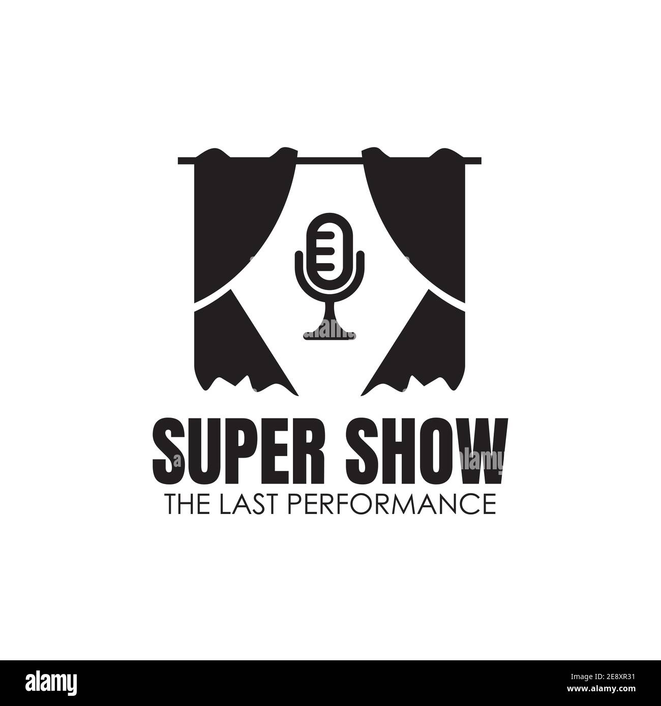 Super show logo with a mic icon and curtain design vector template Stock Vector