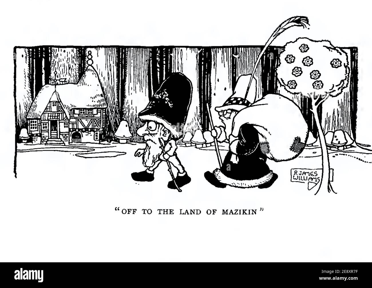 Richard James Williams cartoon entitled Off to the Land of the Mazikin. Stock Photo