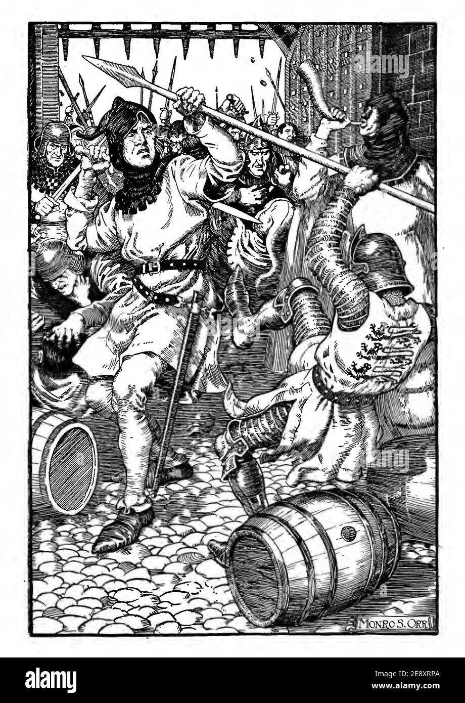 Vintage Monro S Orr Illustration entitled The Affair of the Wine Casks from The Story of Edinburgh Castle. 1913 Stock Photo