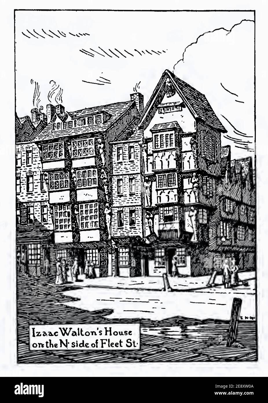 Vintage Edmund H New illustration of Isaac Walton's House on the North side of Fleet Street Stock Photo