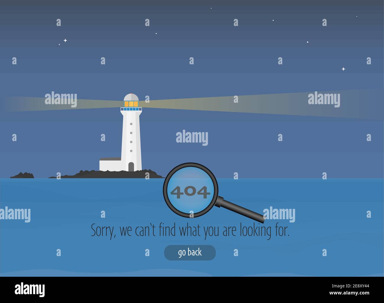 404 error webpage with lighthouse against dark ocean and sky vector illustration Stock Vector