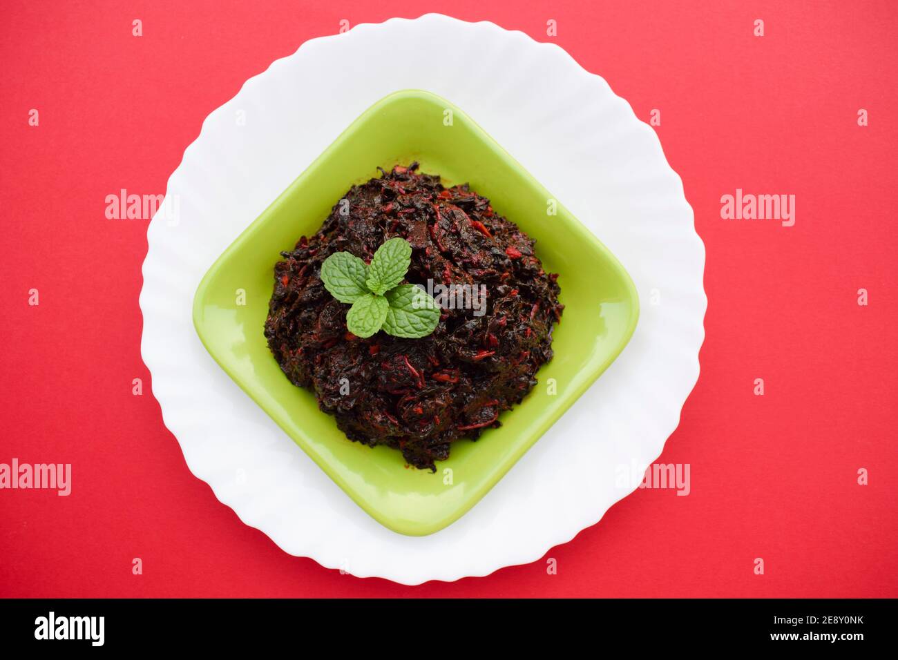 Tasty curry of Indian red spinach or Red chowli bhaji or Amaranth