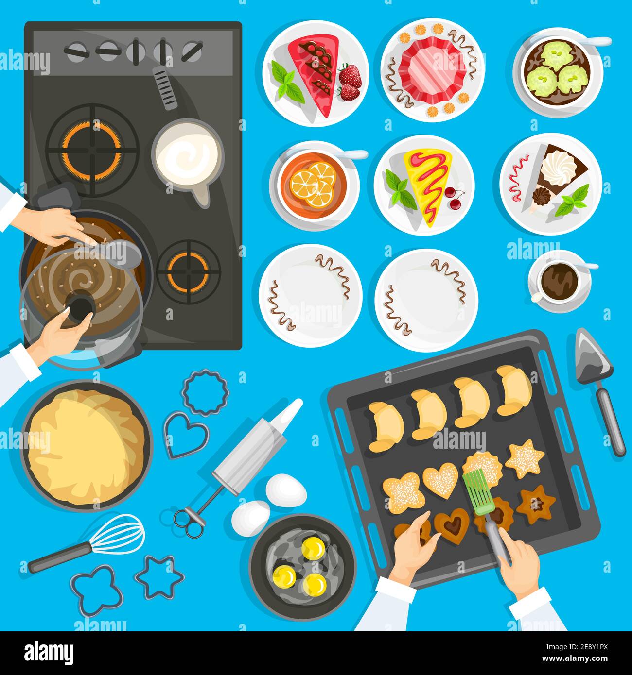 Confectioner Workplace Top View Set. Confectionery Vector Illustration ...