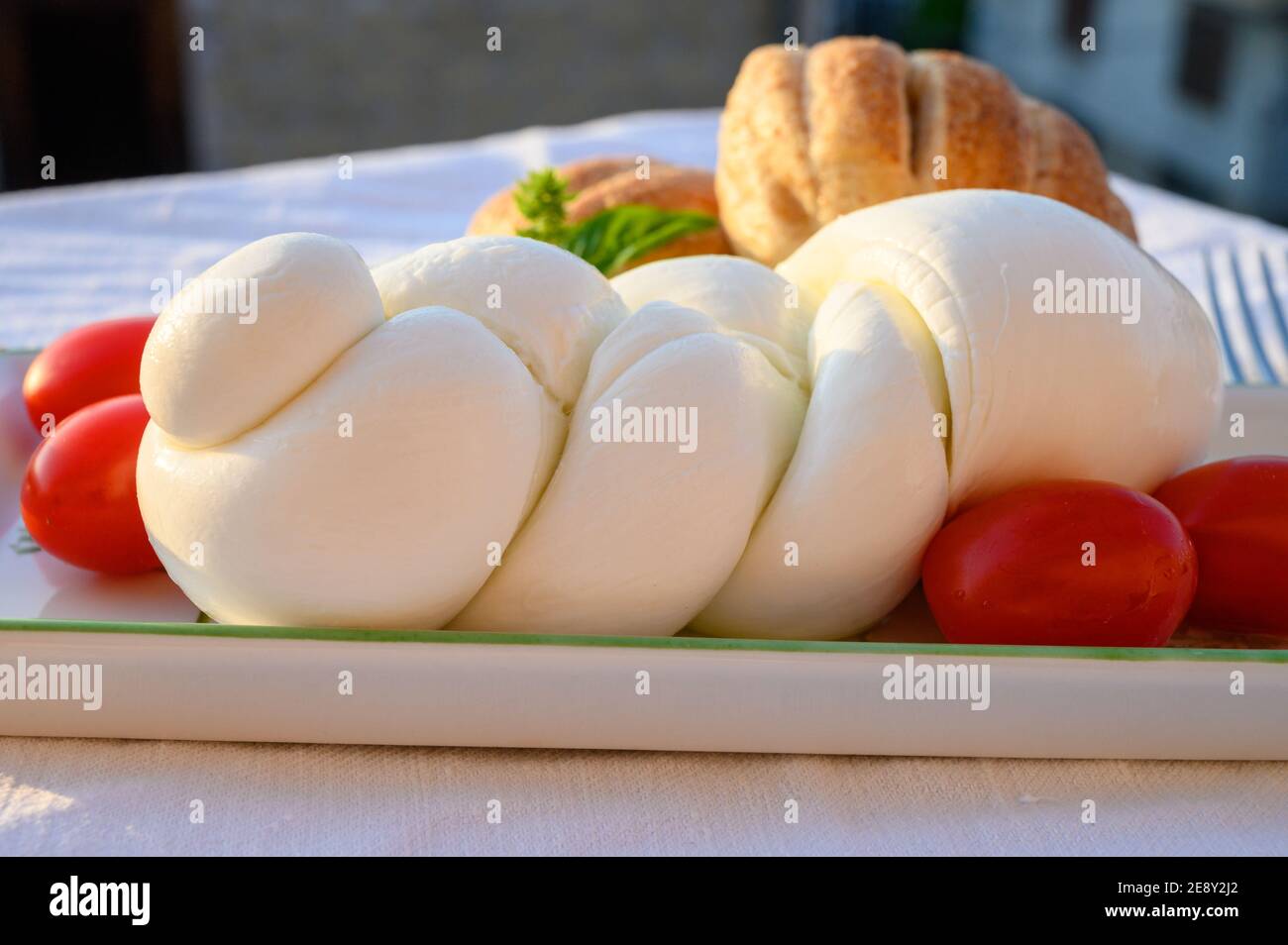 Fresh soft white italian cheese braid mozzarella buffalo made from