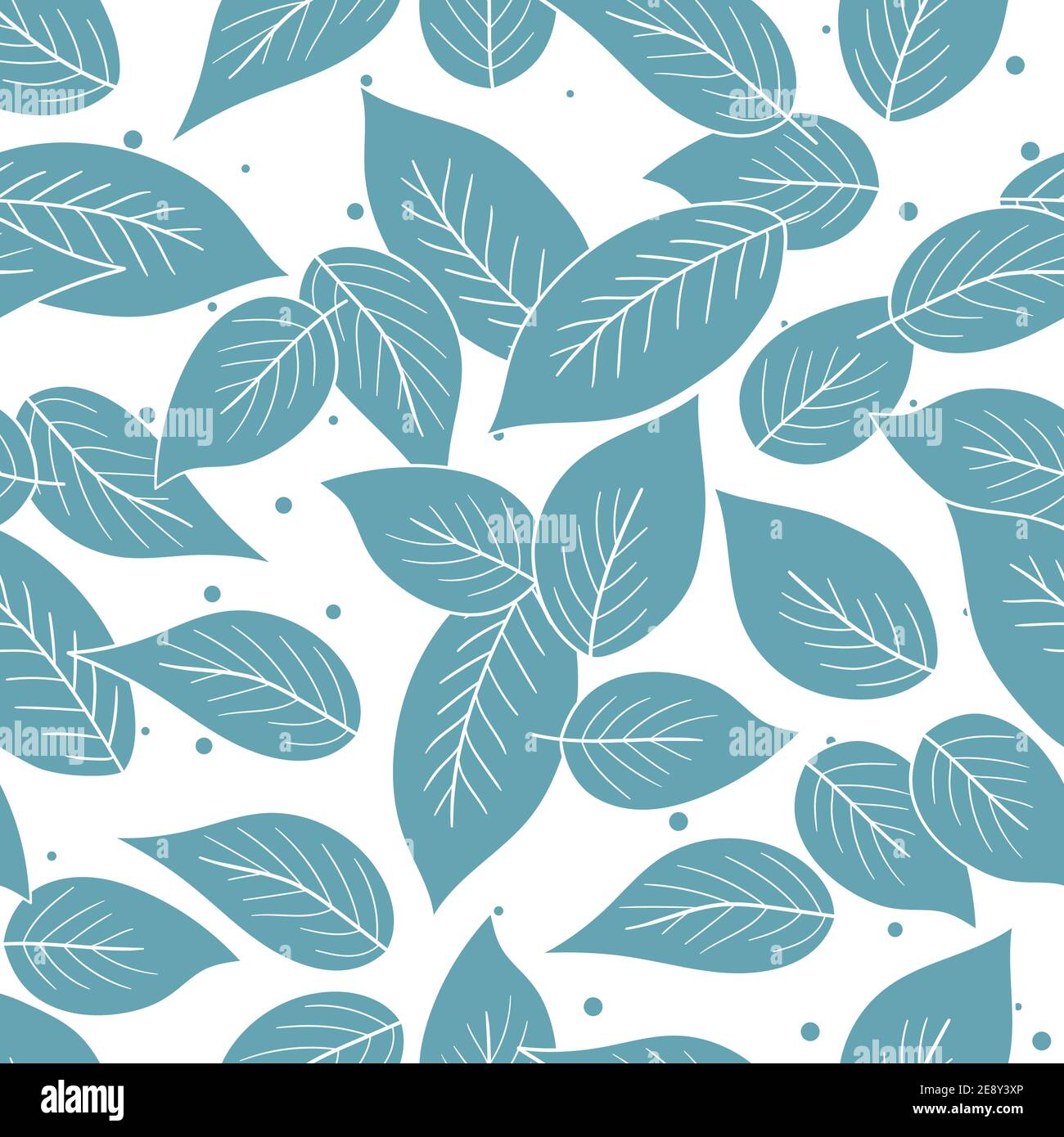 Floral seamless pattern with blue exotic leaves on white background ...