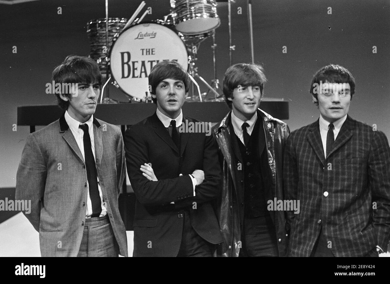 Television in Holland / The Netherlands (The Beatles without Ringo Starr who was sick at the moment, replaced by Jimmy Nicol) Stock Photo