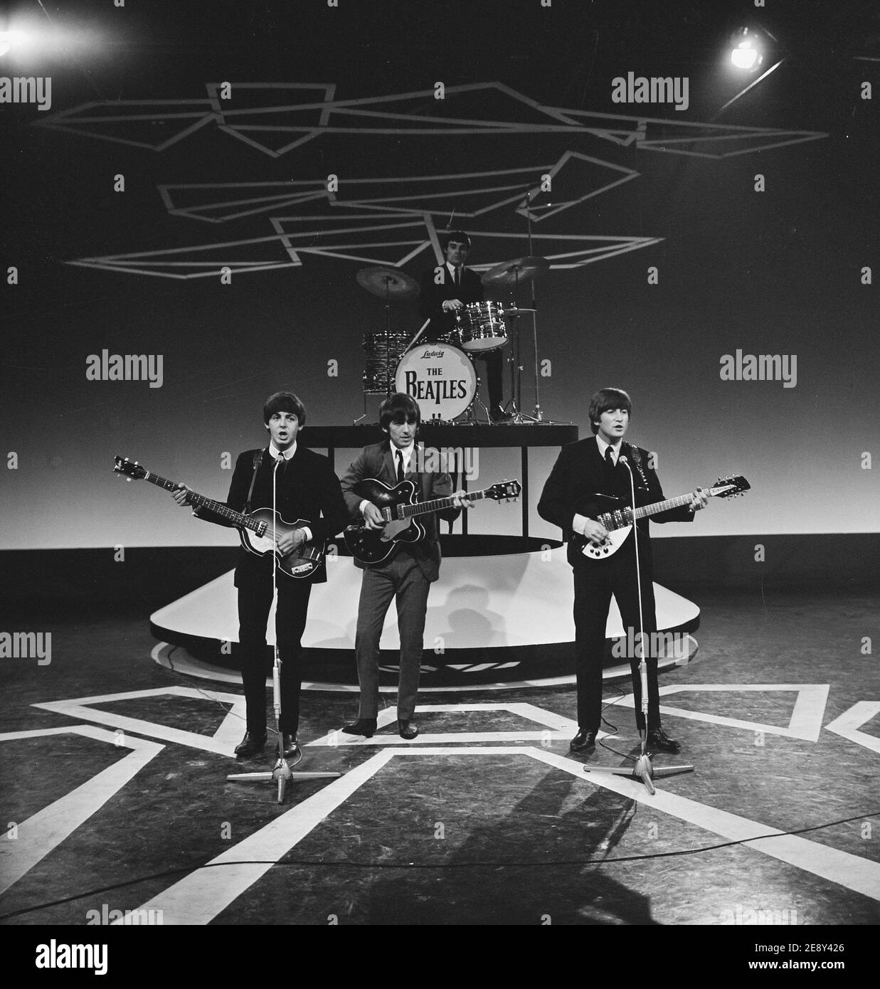 Television in Holland / The Netherlands (The Beatles without Ringo Starr who was sick at the moment, replaced by Jimmy Nicol) Stock Photo