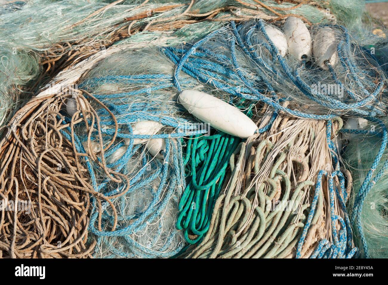 Pile of fishing nets. Stock Photo