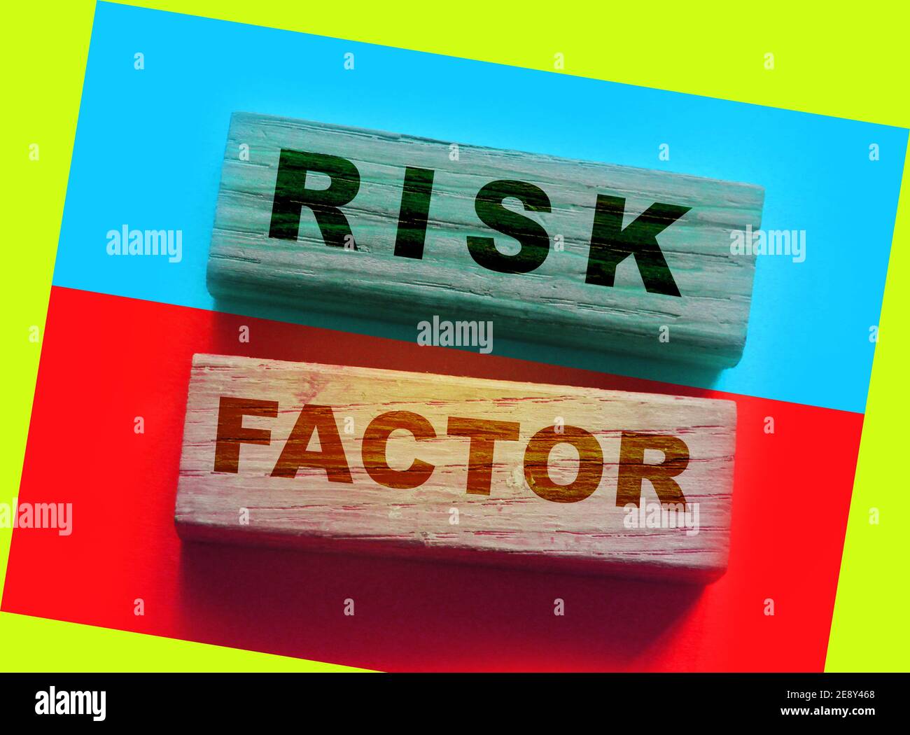 Risk factor words on wooden blocks. Healthcare or business startup