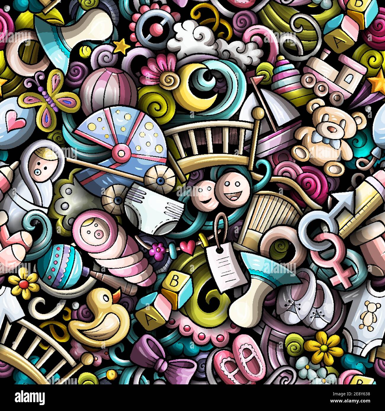 Cartoon cute doodles hand drawn Baby seamless pattern Stock Vector ...