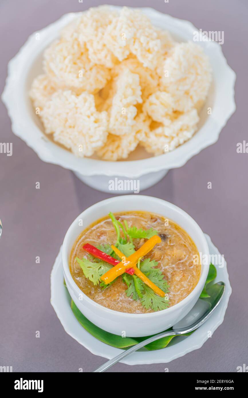 Thai Rice Cracker in dish. Stock Photo