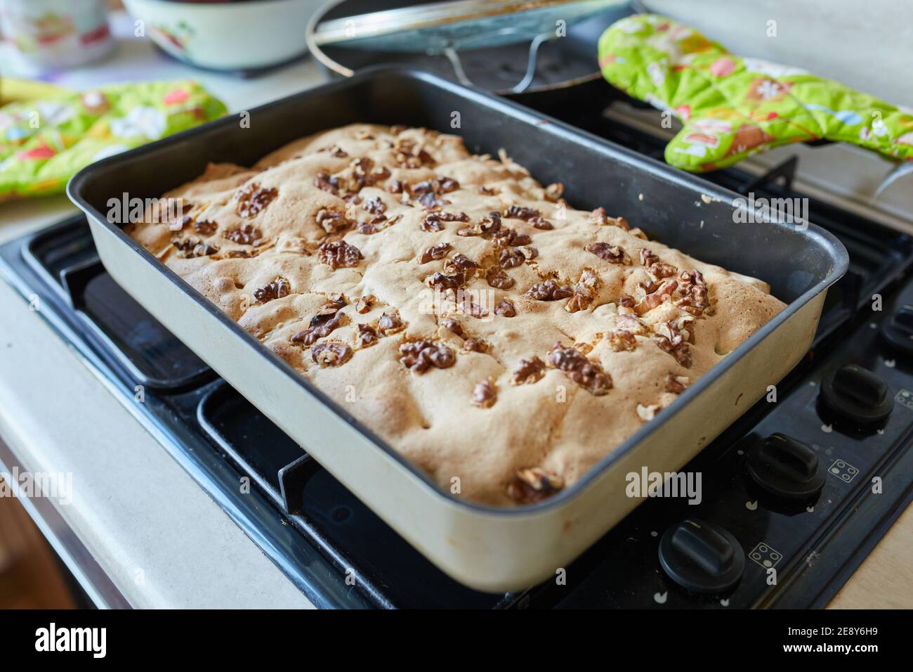 delicious Apple pie cooked in the oven. Stock Photo