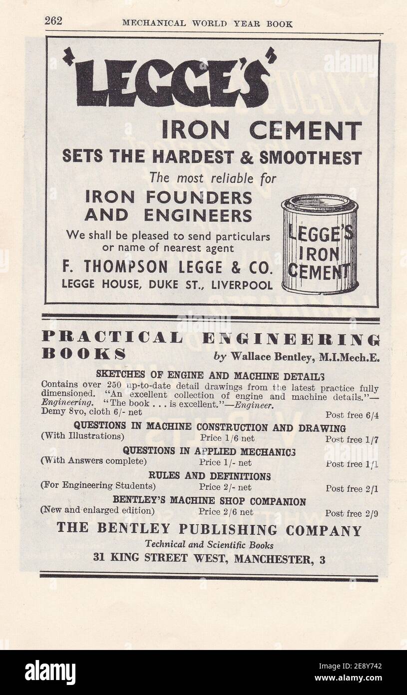 Vintage advert for F. Thompson Legge & Co. and The Bentley Publishing Company. Stock Photo