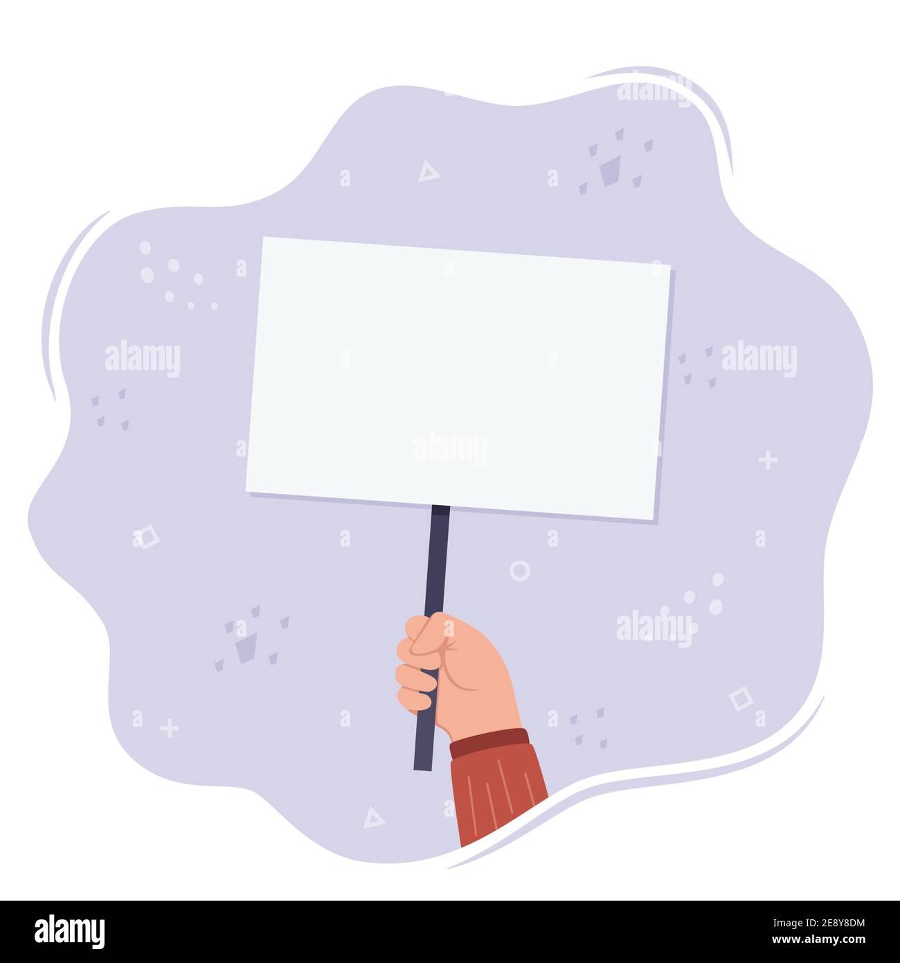 Human hand holds a blank protest sign. Protest. Blank banner, manifesting activists demonstrating empty signs. Street demonstration concept. Political Stock Vector