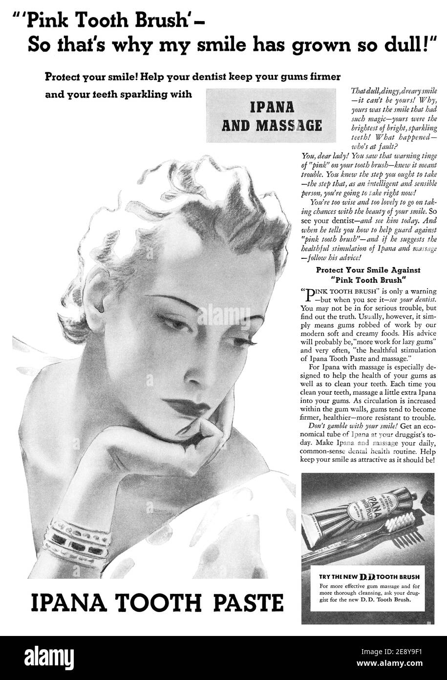 1939 U.S. advertisement for Ipana toothpaste. Stock Photo